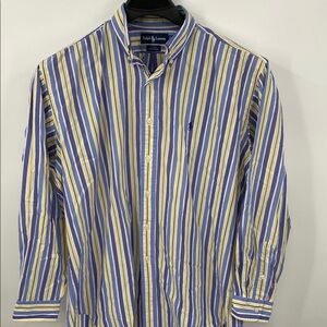 Polo by Ralph Lauren Men's Blue and Yellow Striped Shirt